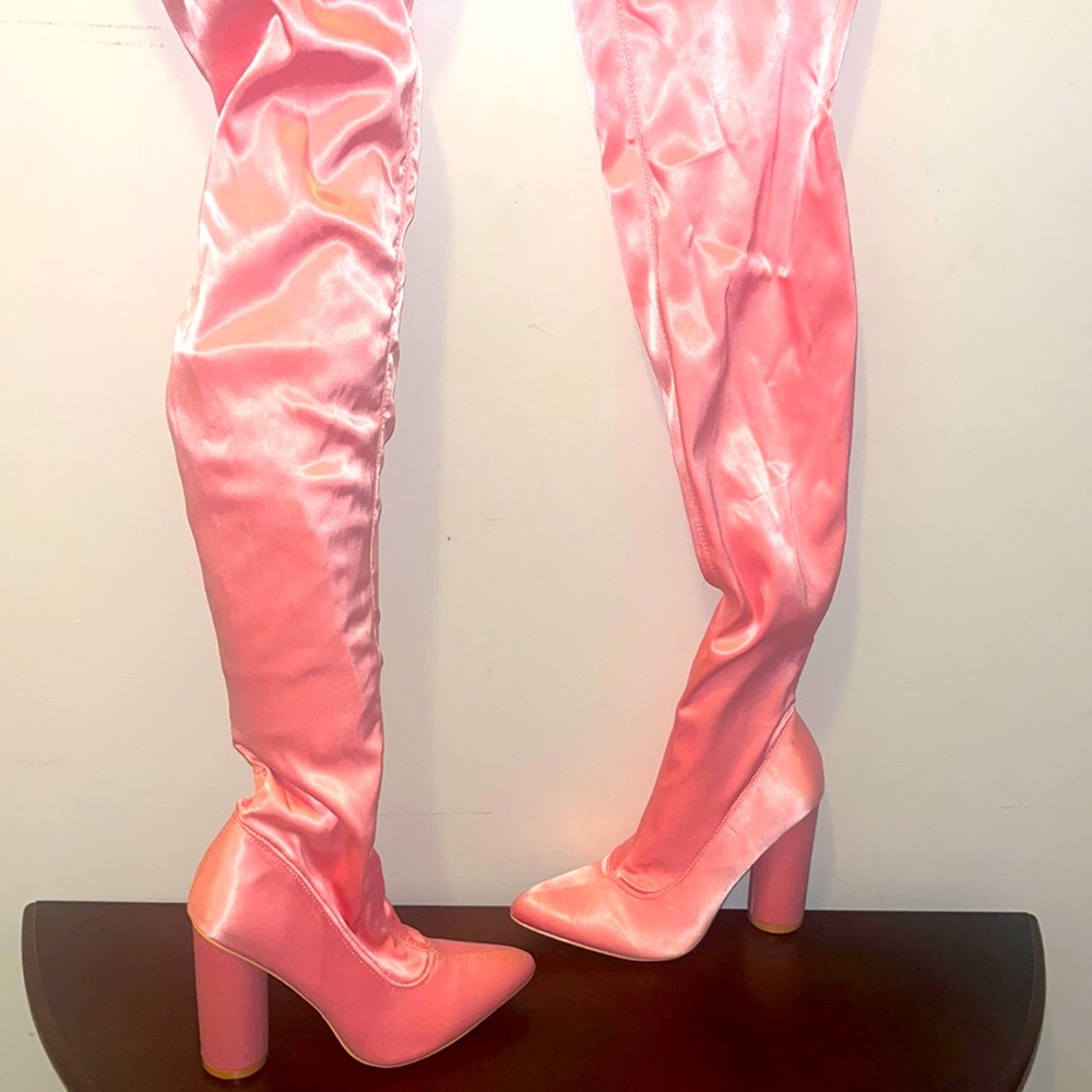 Pink Satin thigh Hi boot